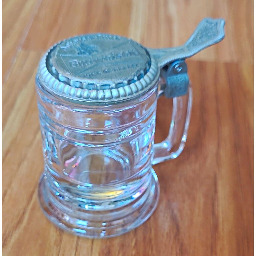 Budweiser King of Beers Glass Lidded Mini Stein with Metal Lid